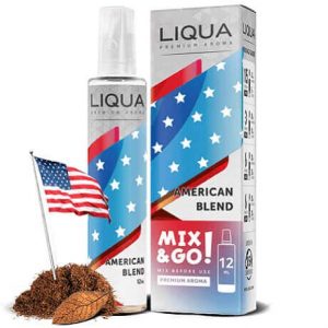 American Blend Tobacco Flavoured e-liquid bottle by Liqua Mix&Go with tobacco and USA flag