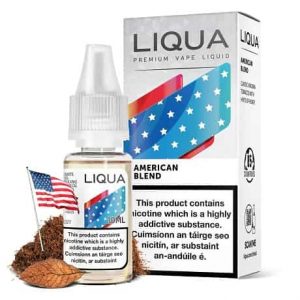 Liqua American Blend 10ml E-liquid Bottle with tobacco leaves