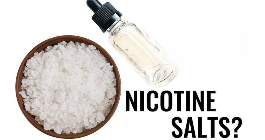 Nicotine salt and e-liquid bottle on the white table