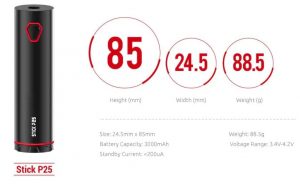 Smok Stick P25 battery dimensions