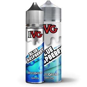 IVG Blue Raspberry 60ml and 120ml vape juice bottles