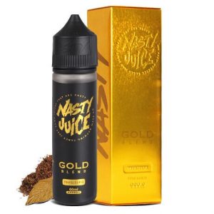 Nasty Juice Gold Tobacco Vape Juice Bottle with tobacco leaves