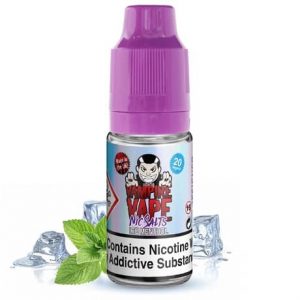 Icy Menthol Nicotine Salt E-liquid by Vampire Vape in a 10ml vape bottle with ice cubes