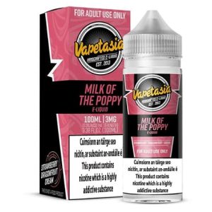 Vapetasia Killer Kustard Milk Of The Poppy120ml Vape Juice bottle with custard splash and vanilla