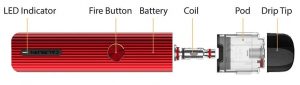 Caliburn G e-cigarette and spare parts in detail