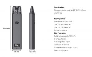 Aspire Favostix pod system specifications and dimensions