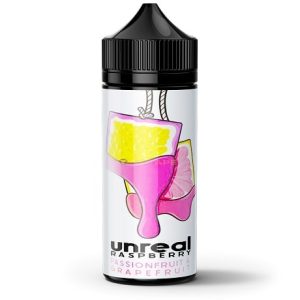 Unreal 2 Raspberry Passionfruit and Grapefruit 120ml Vape Juice Bottle