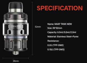 Voopoo Argos GT 2 Mod Kit MAAT Tank Specs and Measurements