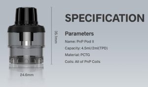 Voopoo PnP 2 Pod Replacement Specification