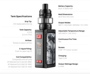 Aspire Rover Plus Vape Kit Specifications in detail